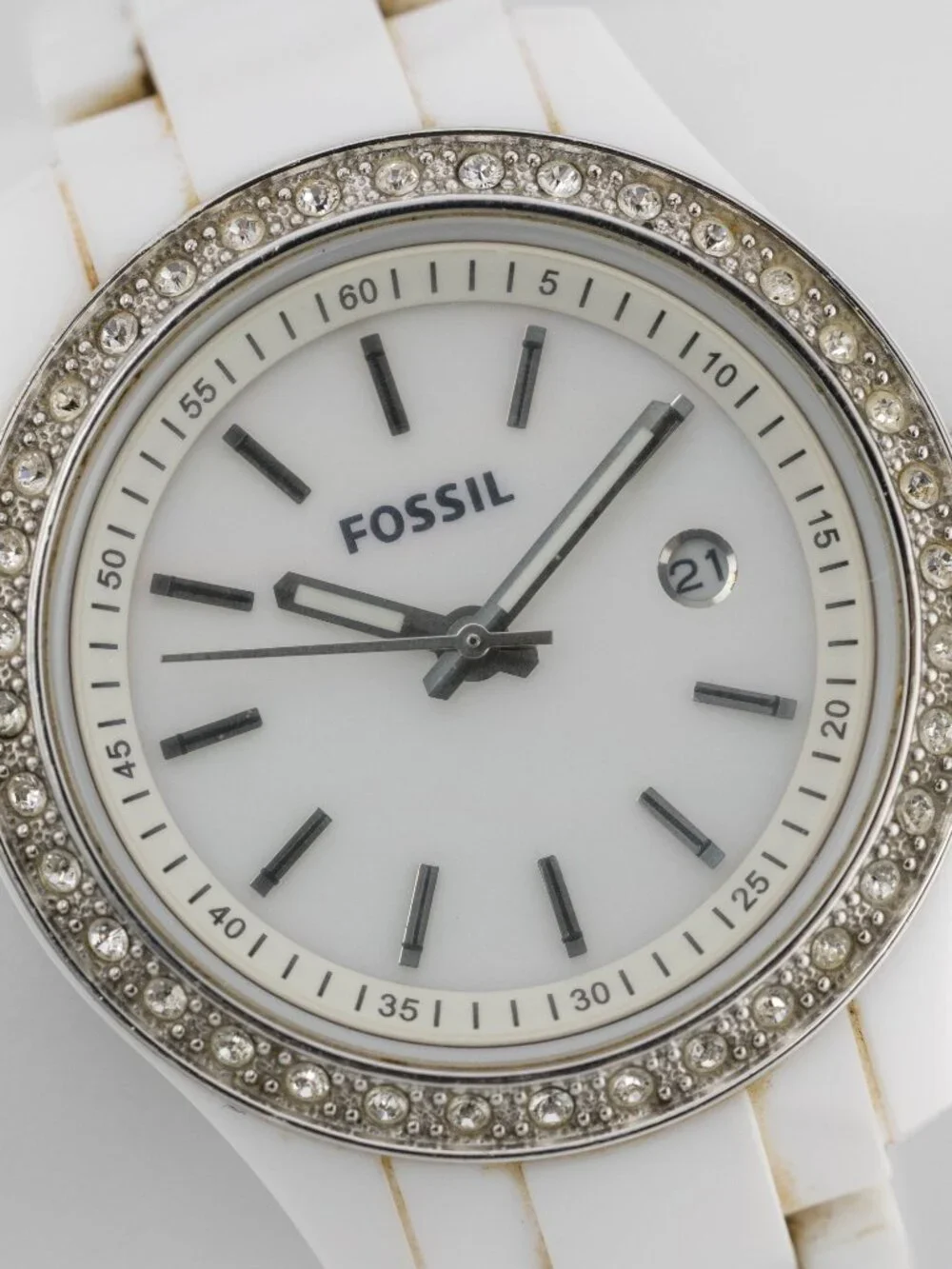 FOSSIL ES-2437 Stella White Resin Date Quartz Analog Women's Watch New Battery